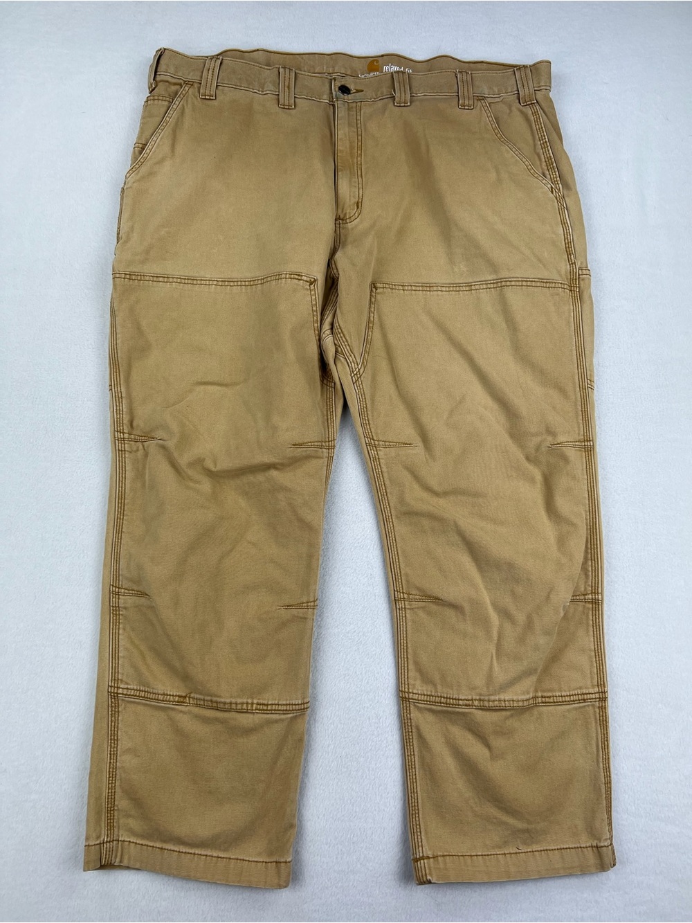Carhartt Mens Double Knee Relaxed Fit Canvas Work Pants Tan Duck Size 44x30